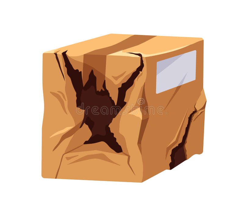Damaged Torn Parcel. Creased Cardboard Pack, Box. Smashed Wrinkled