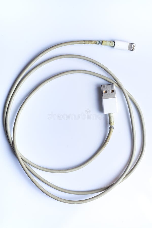Damaged White Usb Cable Plug and Usb Plug or Old Smart Phone Charger Cable Broken White Acrylic Background, Close Up Stock - Image danger, charger: 180212830