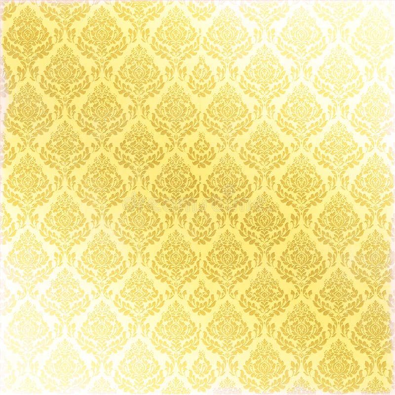 Floral damask seamless ornate background in bright golden yellow tones.