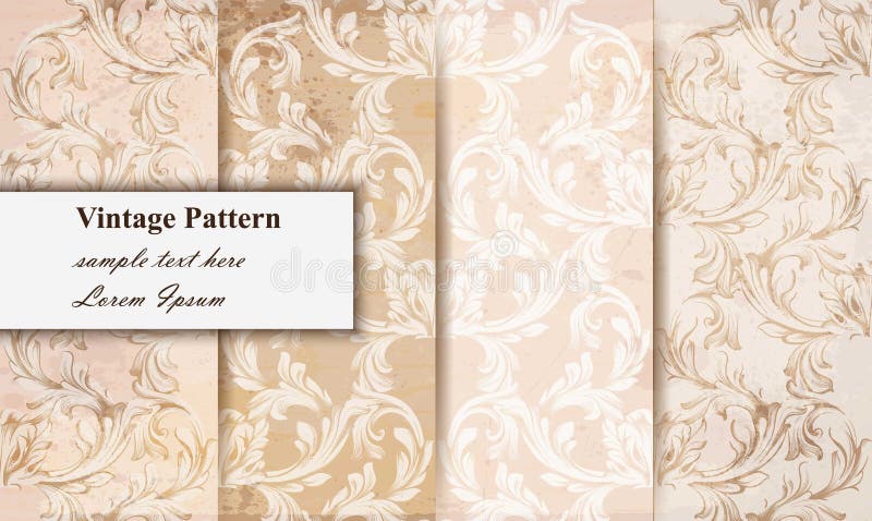 Damask patterns set Vector. Baroque ornament decor. Vintage background. Pastel color fabric texture. Damask patterns set Vector. Baroque ornament decor. Vintage background. Pastel color fabric texture