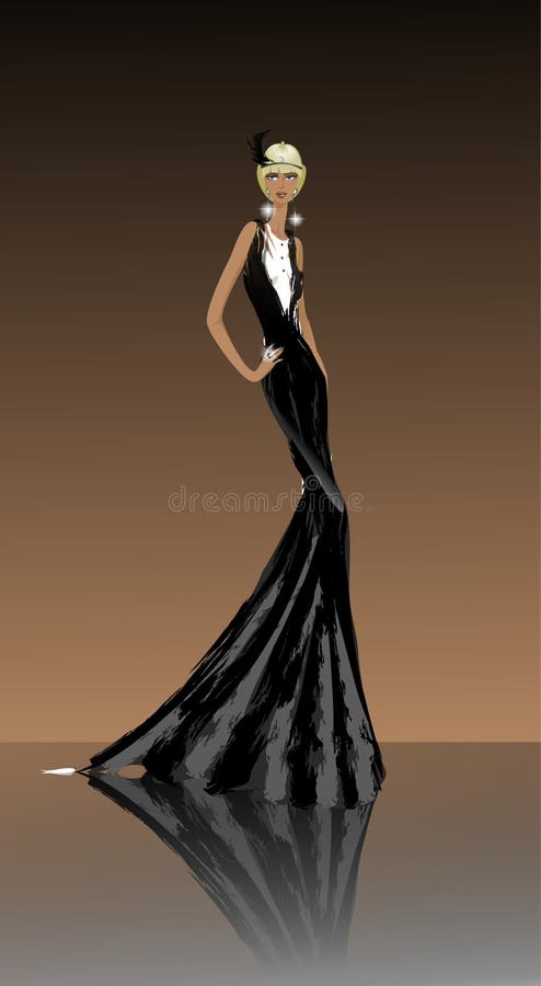 Dame im schwarzen Kleid vektor abbildung