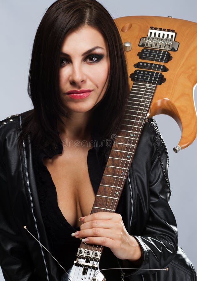 Dame Sexy Avec Une Guitare Photo Stock Image Du Grunge 21350376