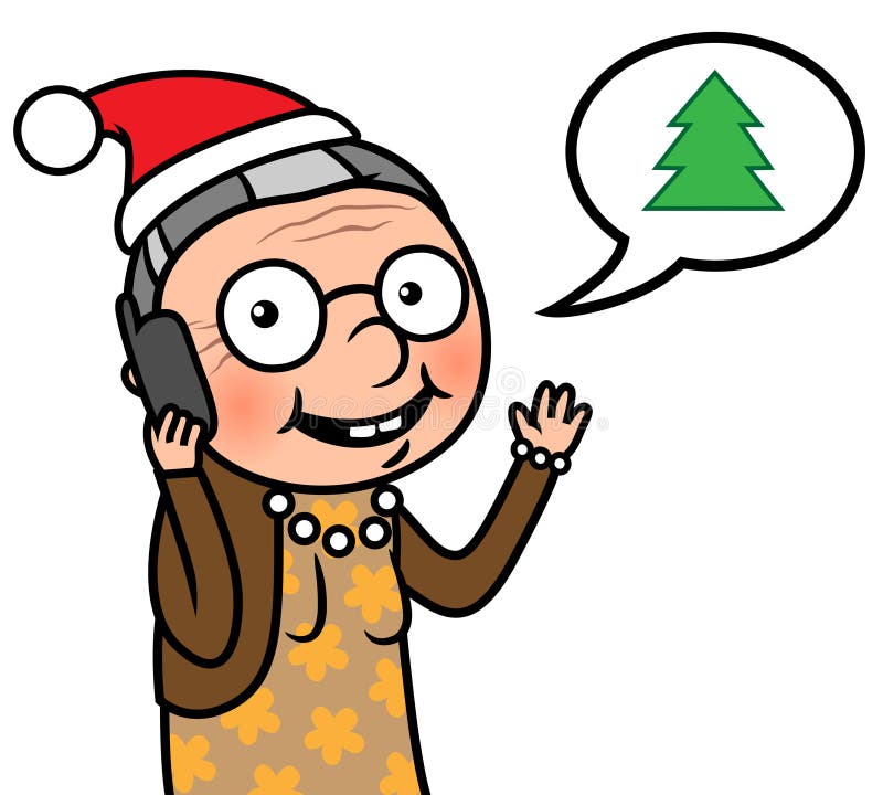Dame âgée heureuse avec l'appel de Noël de chapeau de Santa illustration de vecteur Dame âgée heureuse avec l'appel de Noël de chapeau de Santa illustration de vecteur