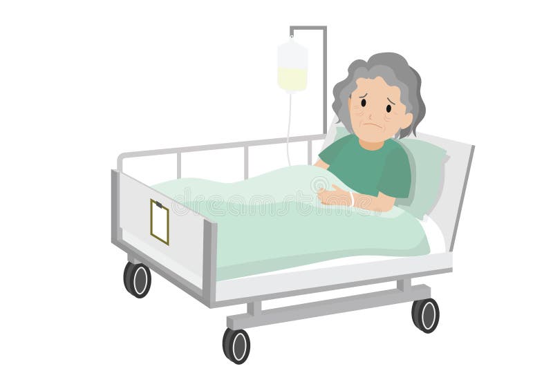 Dame âgée triste se situant dans un lit d'hôpital