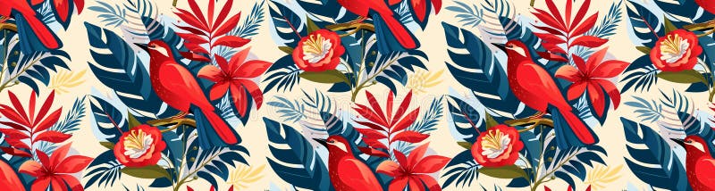 Dammprydnadschristmas, tropiska blommor och exotiska fåglar, trendformande element för semestersemester vektor illustrationer