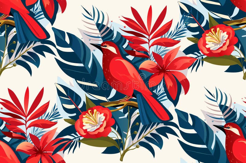 Dammprydnadschristmas, tropiska blommor och exotiska fåglar, trendformande element för semestersemester vektor illustrationer