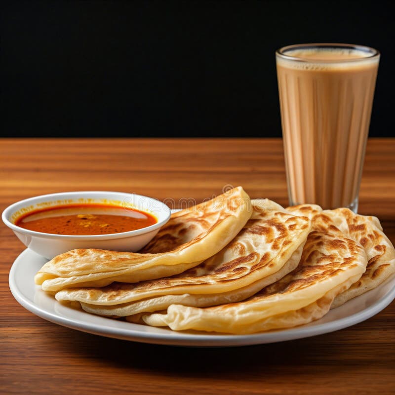 Dampf der Zelte oder Tee mit roti canai serviert für malaysisches Frühstück stock abbildung