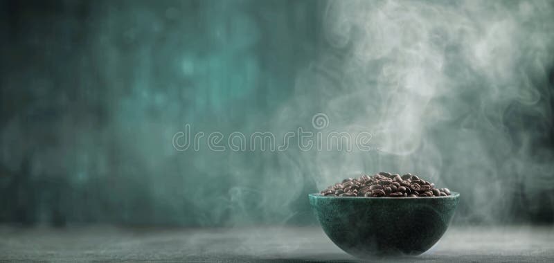 Dampf von Kaffeebohnen in dunkler, leichter Umgebung stockfoto