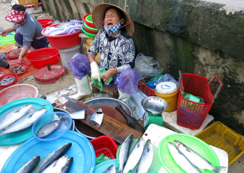 A vendor selling fish at the market on the seashore. royalty free stock image A vendor selling fish at the market on the seashore. royalty free stock image
