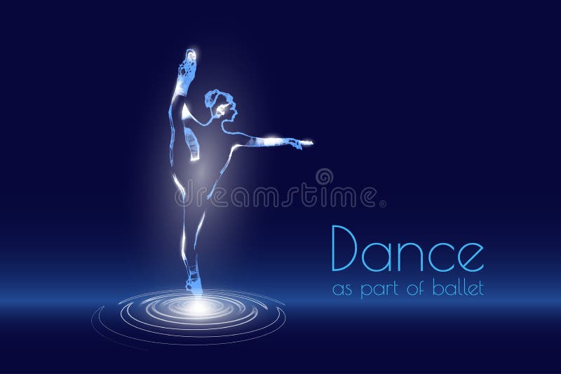 Dance hologram. holographic projection of a girl dancing. Flickering energy flux of particles. Research design the ballet