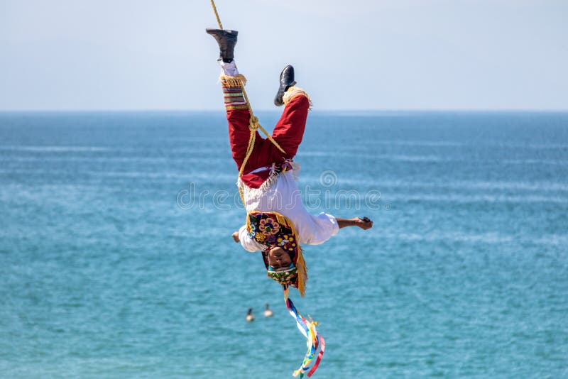 PUERTO VALLARTA, MEXICO - Nov 1, 2016: Dance of the Papantla Flyers Voladores de Papantla - Puerto Vallarta, Jalisco, Mexico