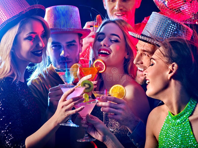 Dance Party with Group People Dancing and Disco Ball. Stock Photo ...