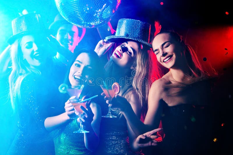 Dance Party with Group People . Dancing Youth Under Drugs. Stock Photo ...