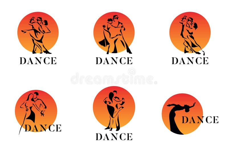 Dance Silhouettes with Sunset Background Dance Poses. Logo, set, collection, icon royalty free illustration