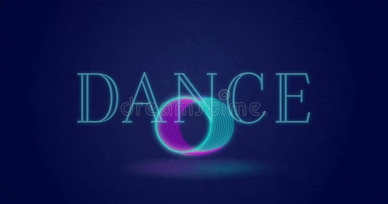DANCE text animation over neon circles on dark blue background royalty free illustration