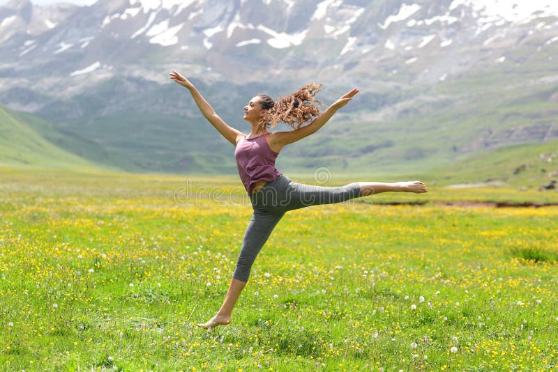 Dancer Dancing in a Field in the Mountain Stock Photo Image of full, field 261316264
