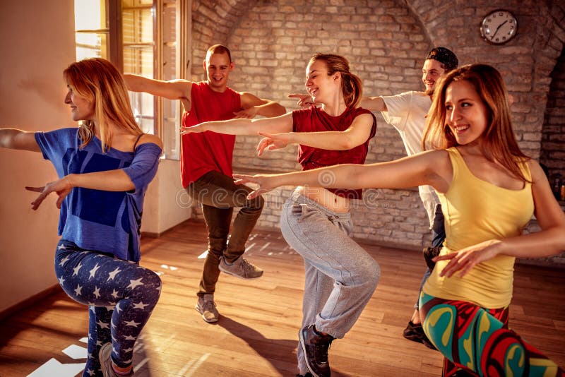 Group of dancer exercising dance training in studio