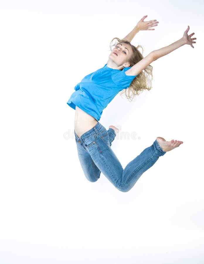 Dancer girl in jeans stock image. Image of jump, exercise - 35684889