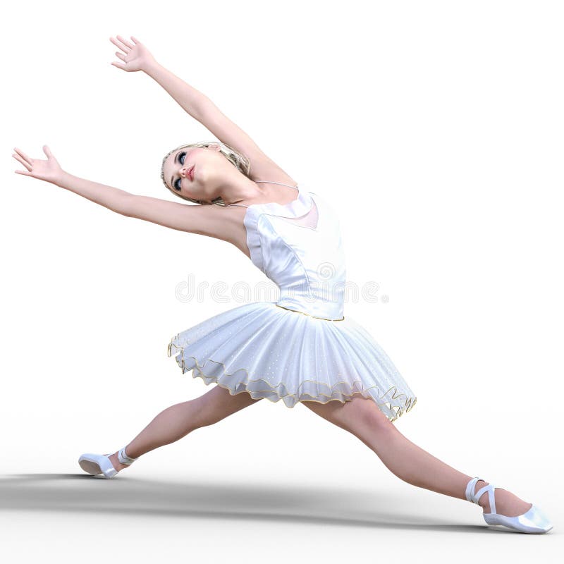 Dancing Ballerina 3D. White Ballet Tutu. Blonde Girl with Blue Eyes ...