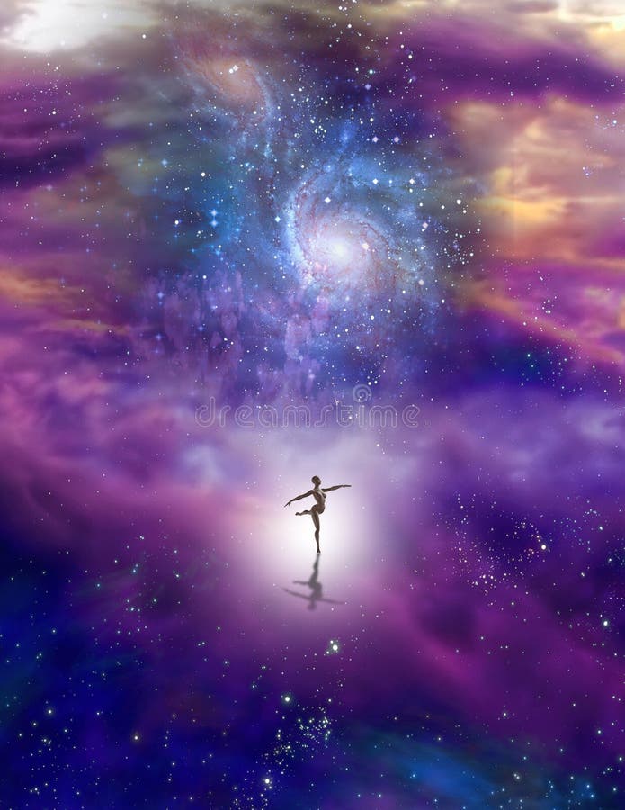 Dancing figure in cosmic space stock illustration
