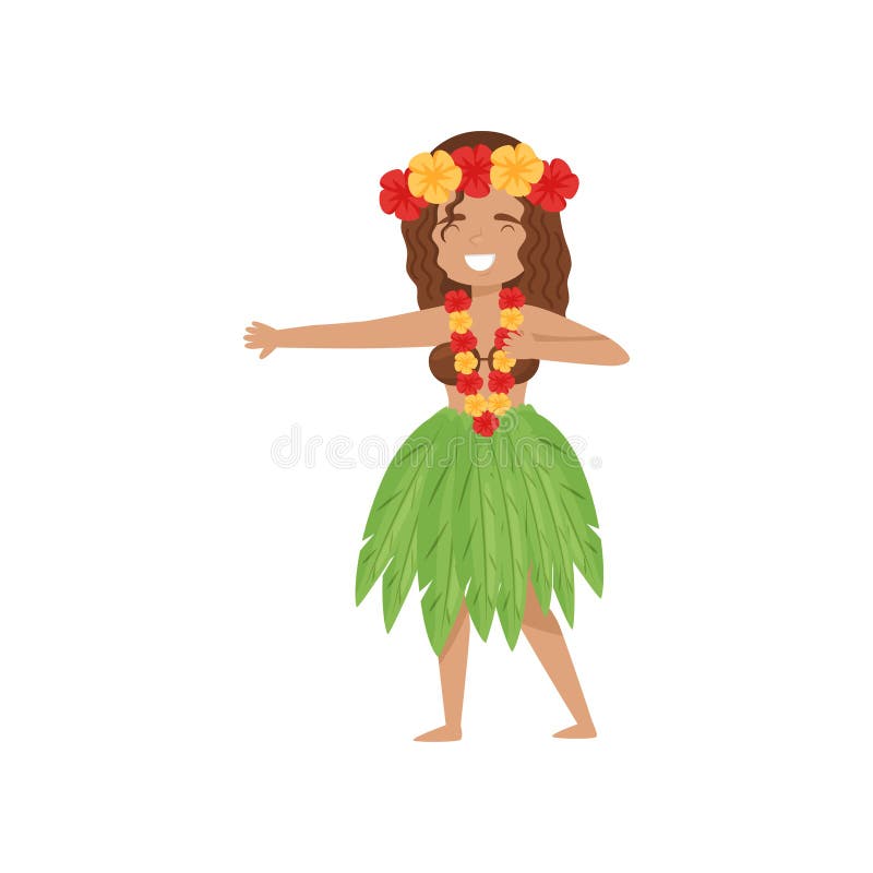 Hula Dancer Lei Flowers Coconut Bra Grass Skirt Long Sleeve T-Shirt T-Shirt