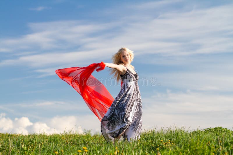 Dancing girl with red scarf, copy