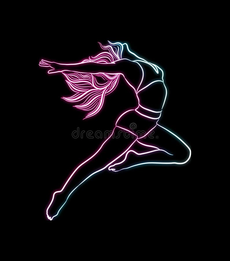 Dancing girl stylish hairstyle neon vector vector illustration