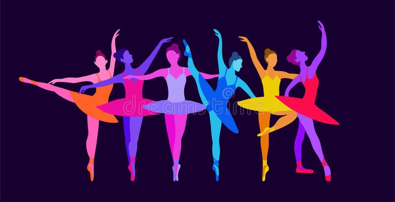 Dancing Girls Ballerinas In Neon Colors On A Dark Blue Isolated ... Watercolor People Dancing