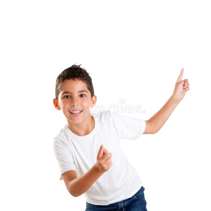 Dancing happy children kid boy with fingers up