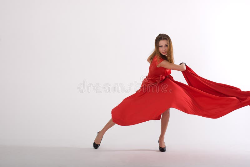 Dancing lady in red stock image. Image of hair, sensuality 7503377