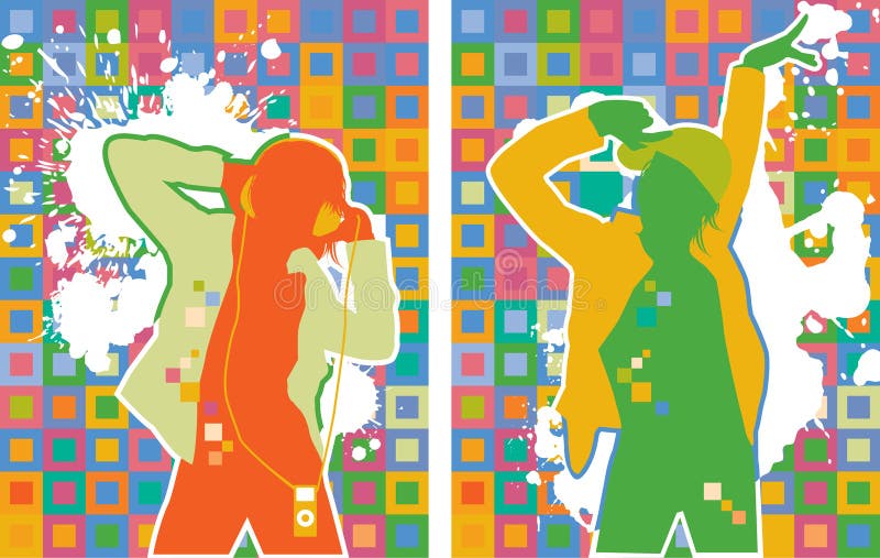 Dancing people on the color background, vector illustration.