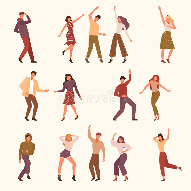 Dancing People. Young Persons Male and Female Jumping and Dancing on ...