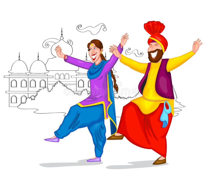 Dancing Punjabi couple of India in vector