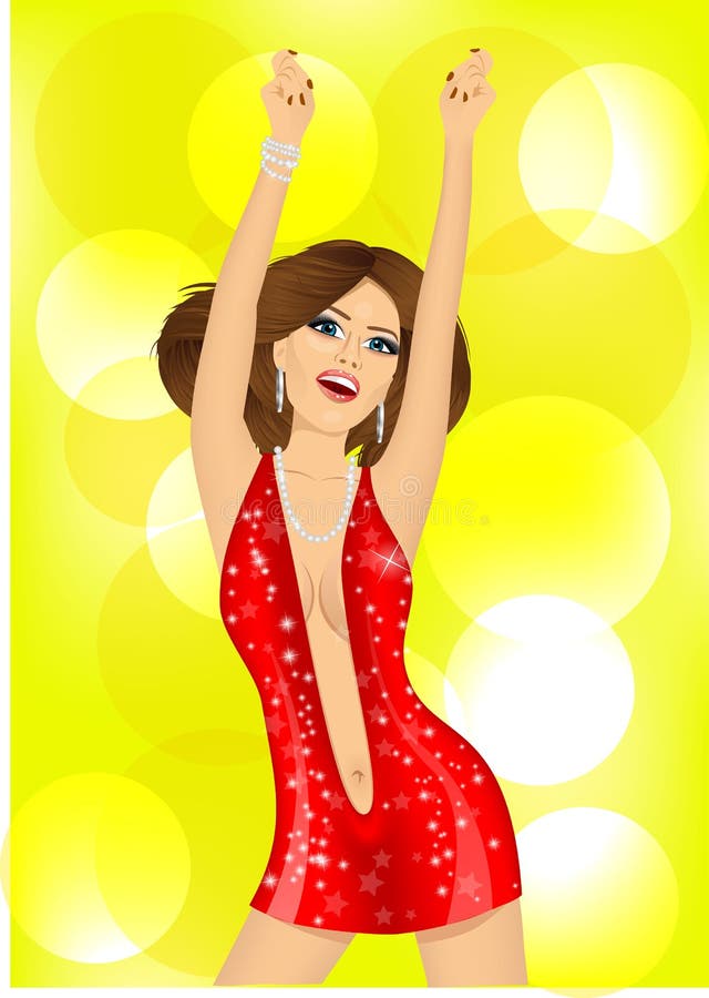 Dancing queen raising her arms royalty free illustration.