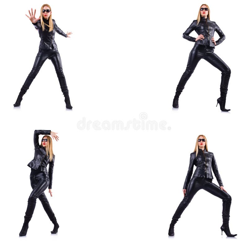 The Dancing Woman in Black Leather Costume Stock Photo Image of dance