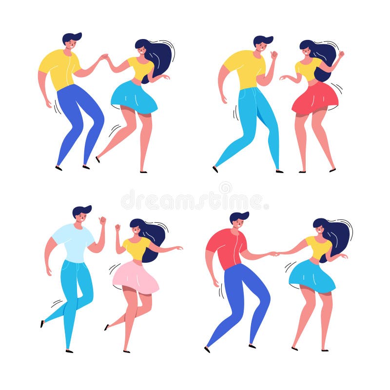 Dancingowy para set Rockabilly prywatka Szczęśliwych huśtawkowych tancerzy wektorowa ilustracja odizolowywająca ilustracja wektor Dancingowy para set Rockabilly prywatka Szczęśliwych huśtawkowych tancerzy wektorowa ilustracja odizolowywająca ilustracja wektor