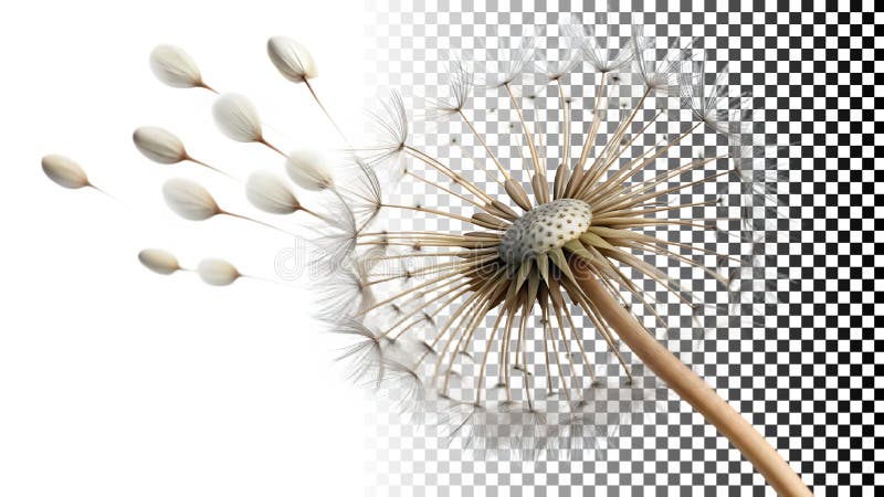 Dandelion con semi portati via dal vento immagine trasparente Generative AI illustrazione di stock