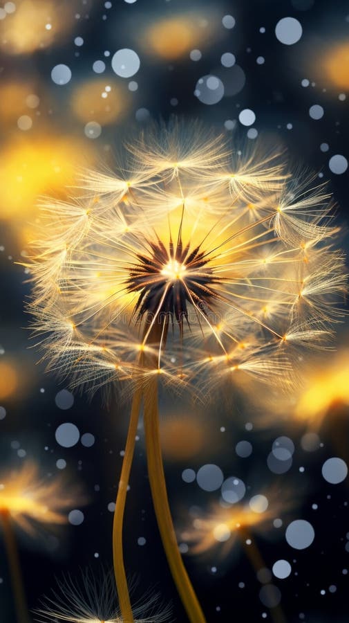 Dandelion flower macro with bokeh. AI generated