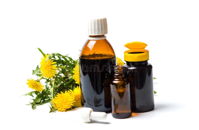 Dandelion flowers and essential oil isolated