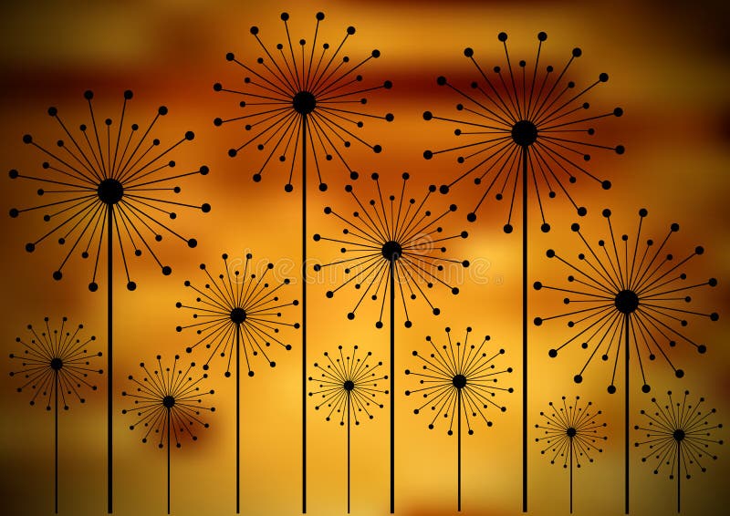 Dandelion silhouettes on blurry background