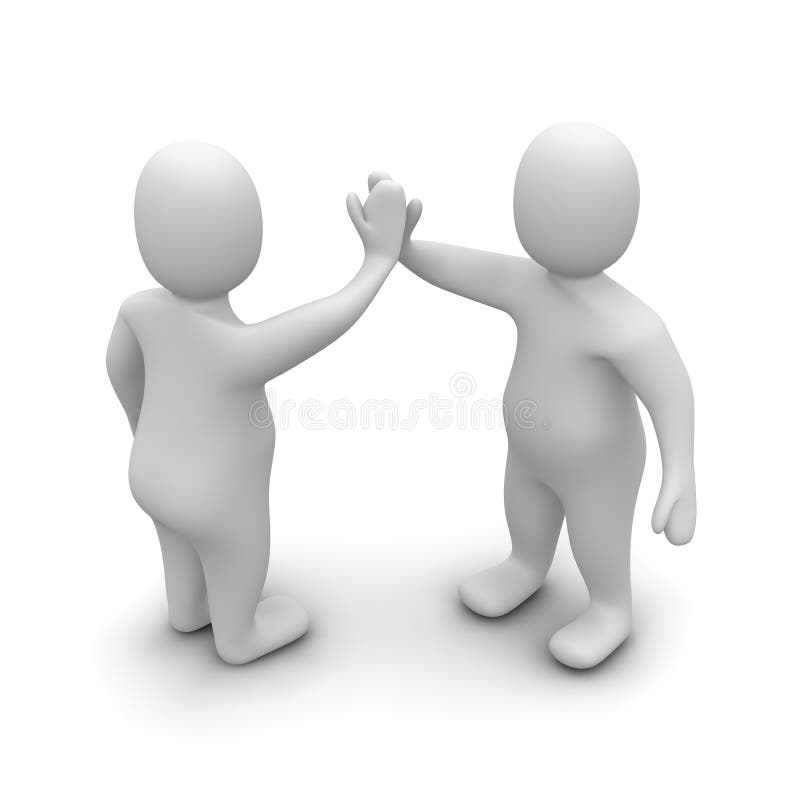 Two characters giving high five. 3d rendered illustration. Two characters giving high five. 3d rendered illustration.