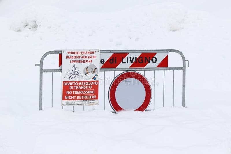 Danger of avalanche sign in the snow