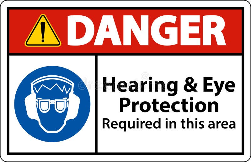 Danger Hearing and Eye Protection Sign on White Background Stock Vector