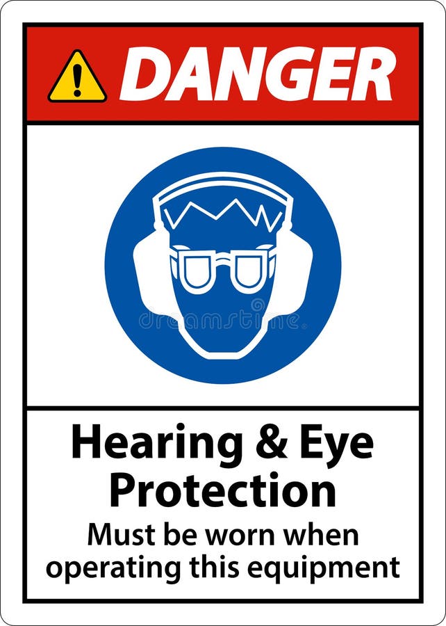 Danger Hearing and Eye Protection Sign on White Background Stock Vector