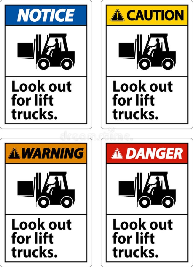 Danger Look Out for Lift Trucks Sign on White Background Stock Vector ...