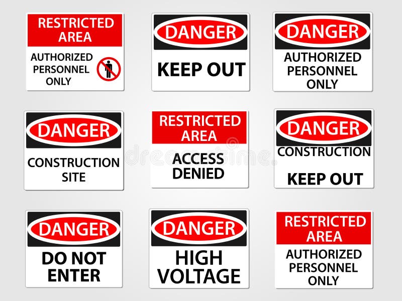 Danger and Restricted Area Signs Set royalty free illustration