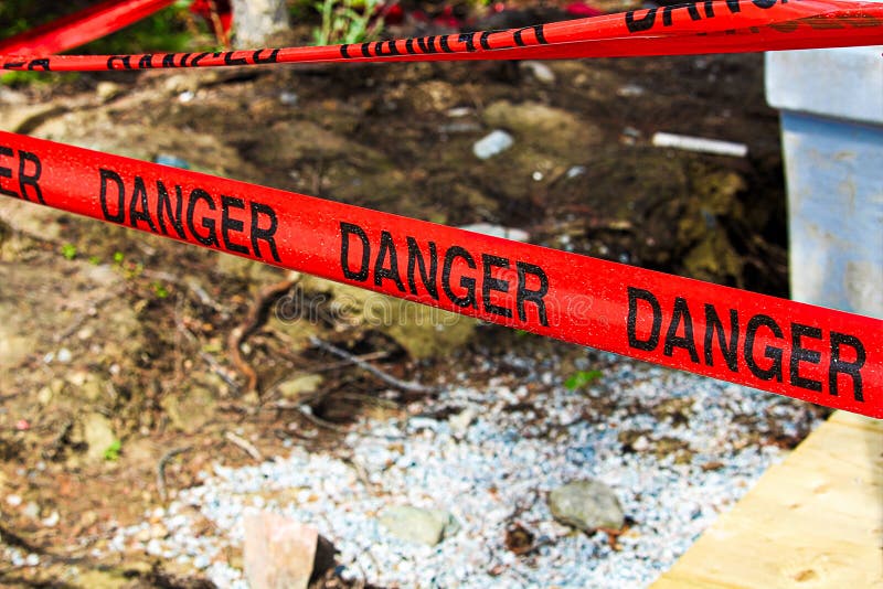 Danger Tape Cordoning Off a Concrete Foundation Stock Photo Image of