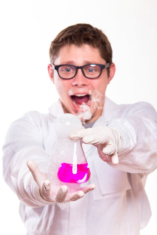 Dangerous Accident in a Chemistry Lab during the Reaction Stock Photo