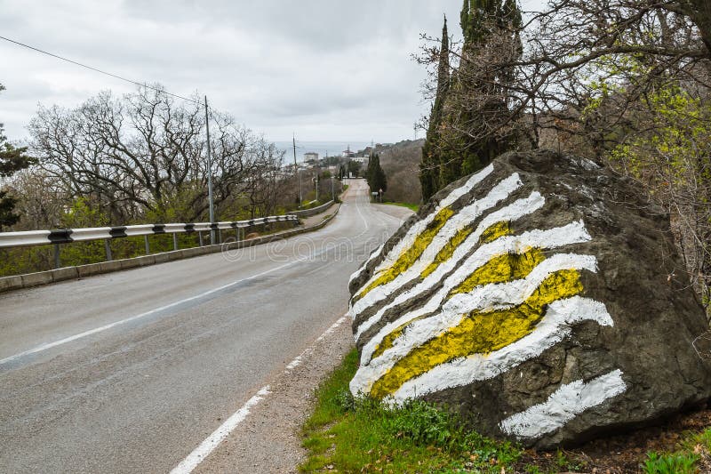 The Dangerous Boulder at Road Stock Image Image of scene, mountain 64683171