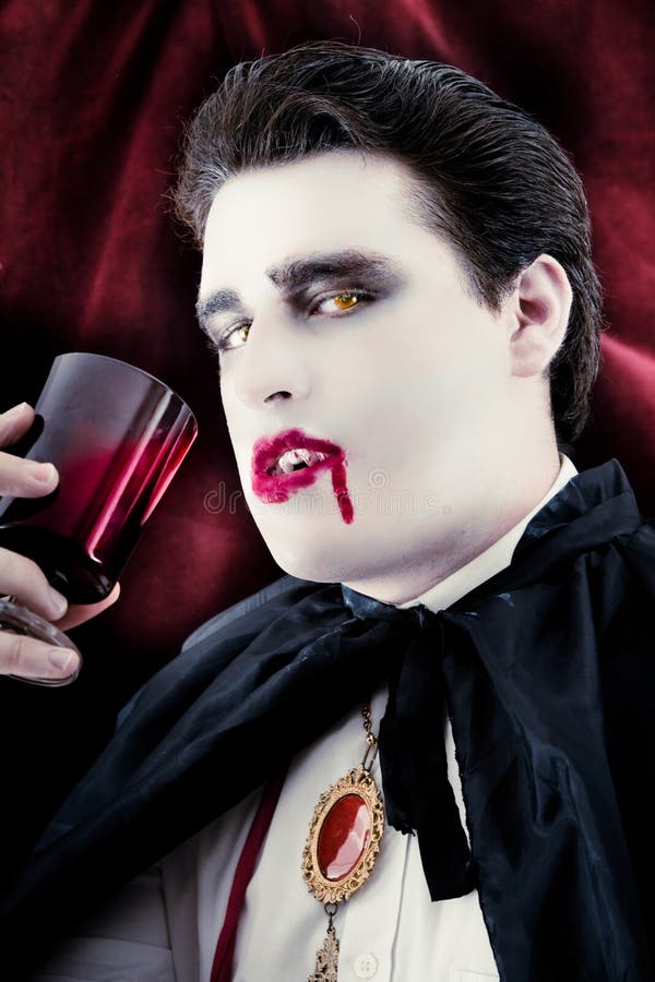 Dangerous Male Vampire Drinking Blood Stock Image - Image of caucasian ...